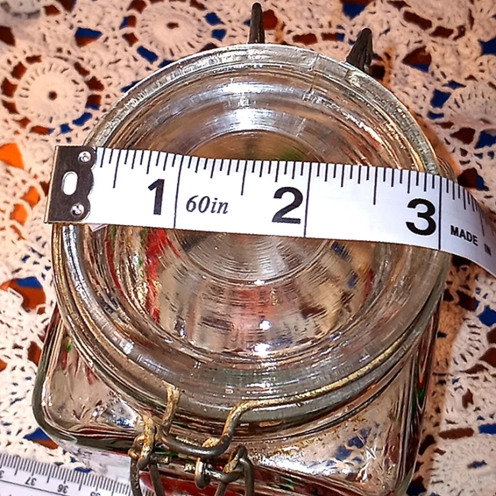 VINTAGE RETRO GLASS 4 SIDED HAND PAINTED DISTRESSED SQUARE APPLE SUGAR JAR